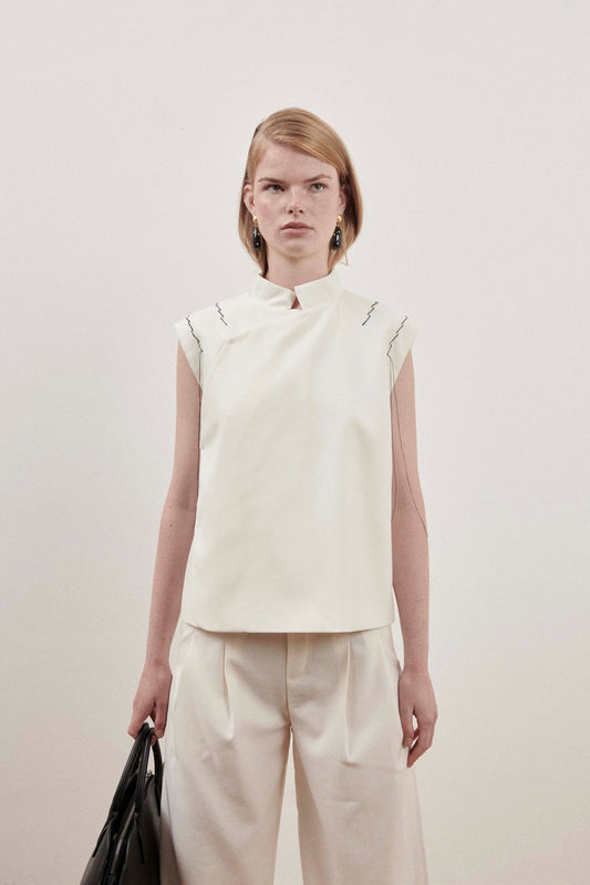 Cream Contrast Stitch Top