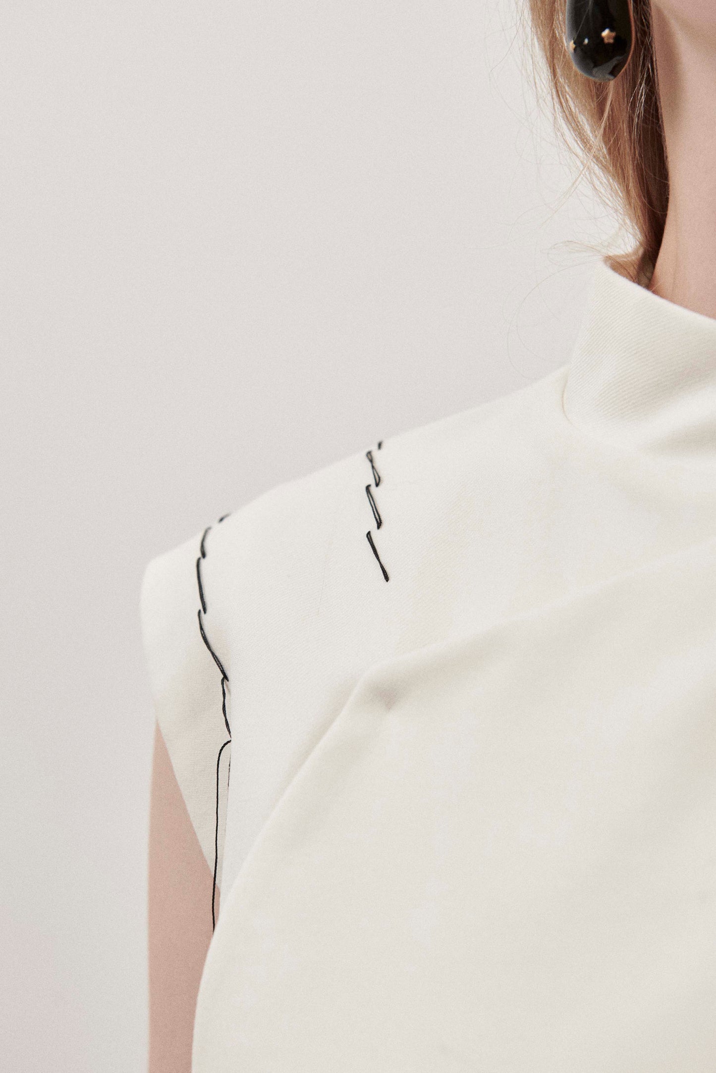 Cream Contrast Stitch Top