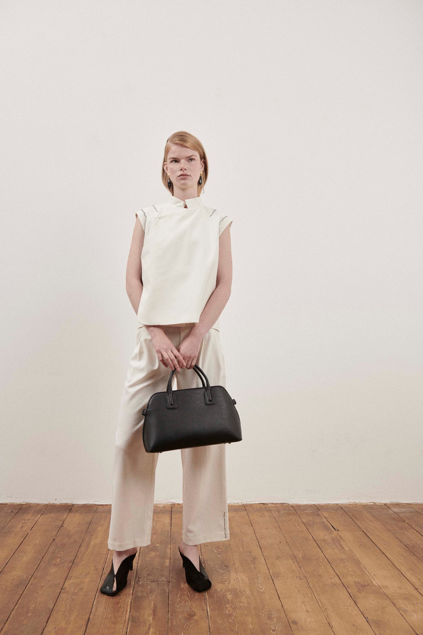 Cream Contrast Stitch Trousers