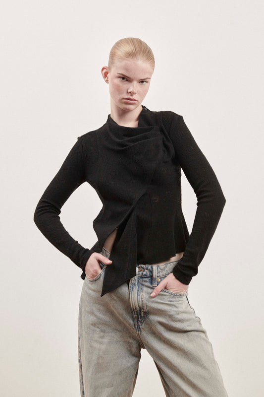 Black Textured Long Sleeve Top