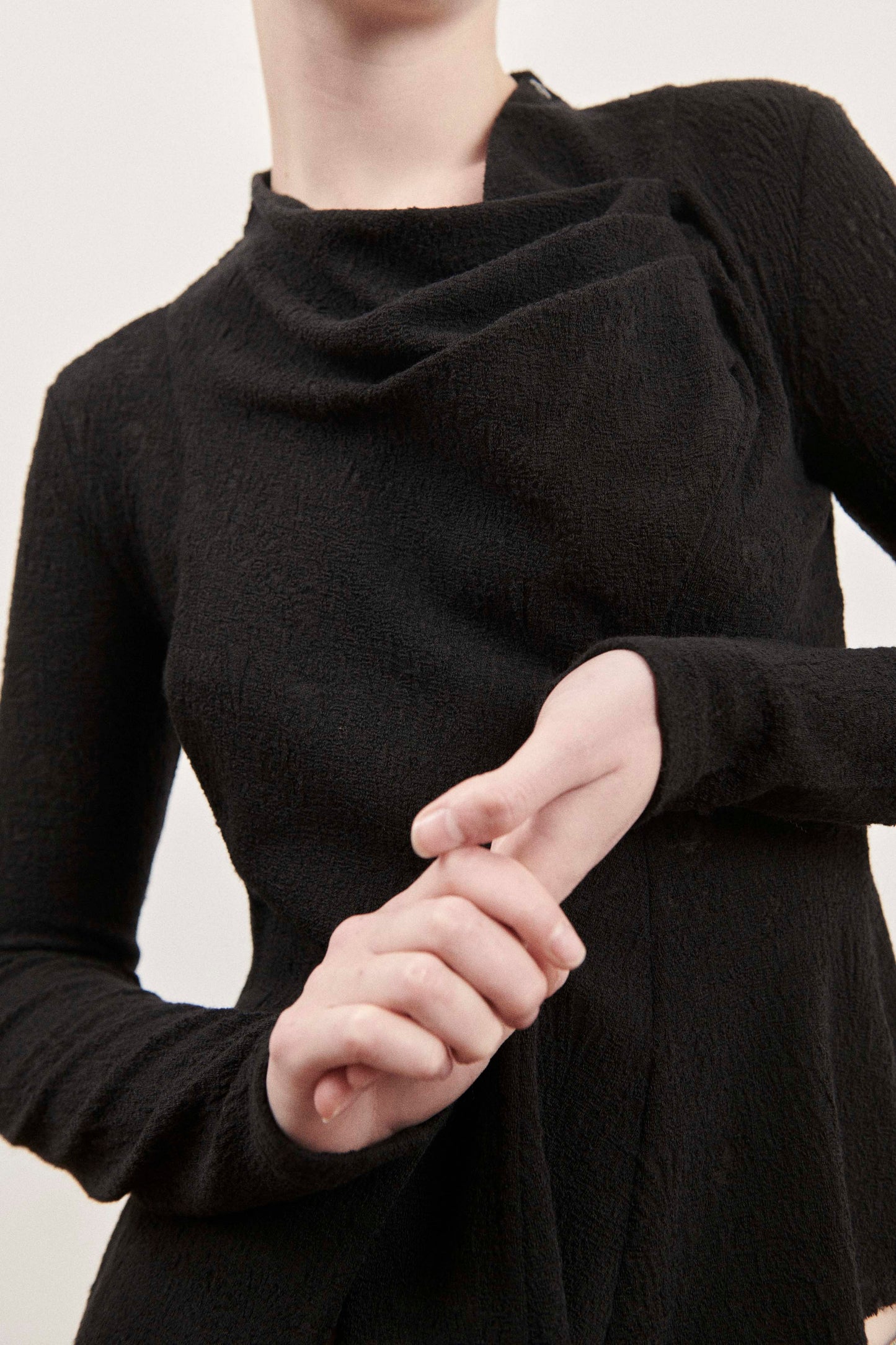 Black Textured Long Sleeve Top