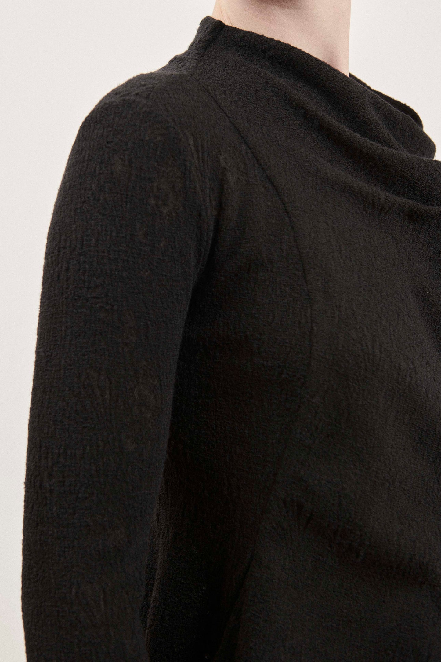 Black Textured Long Sleeve Top