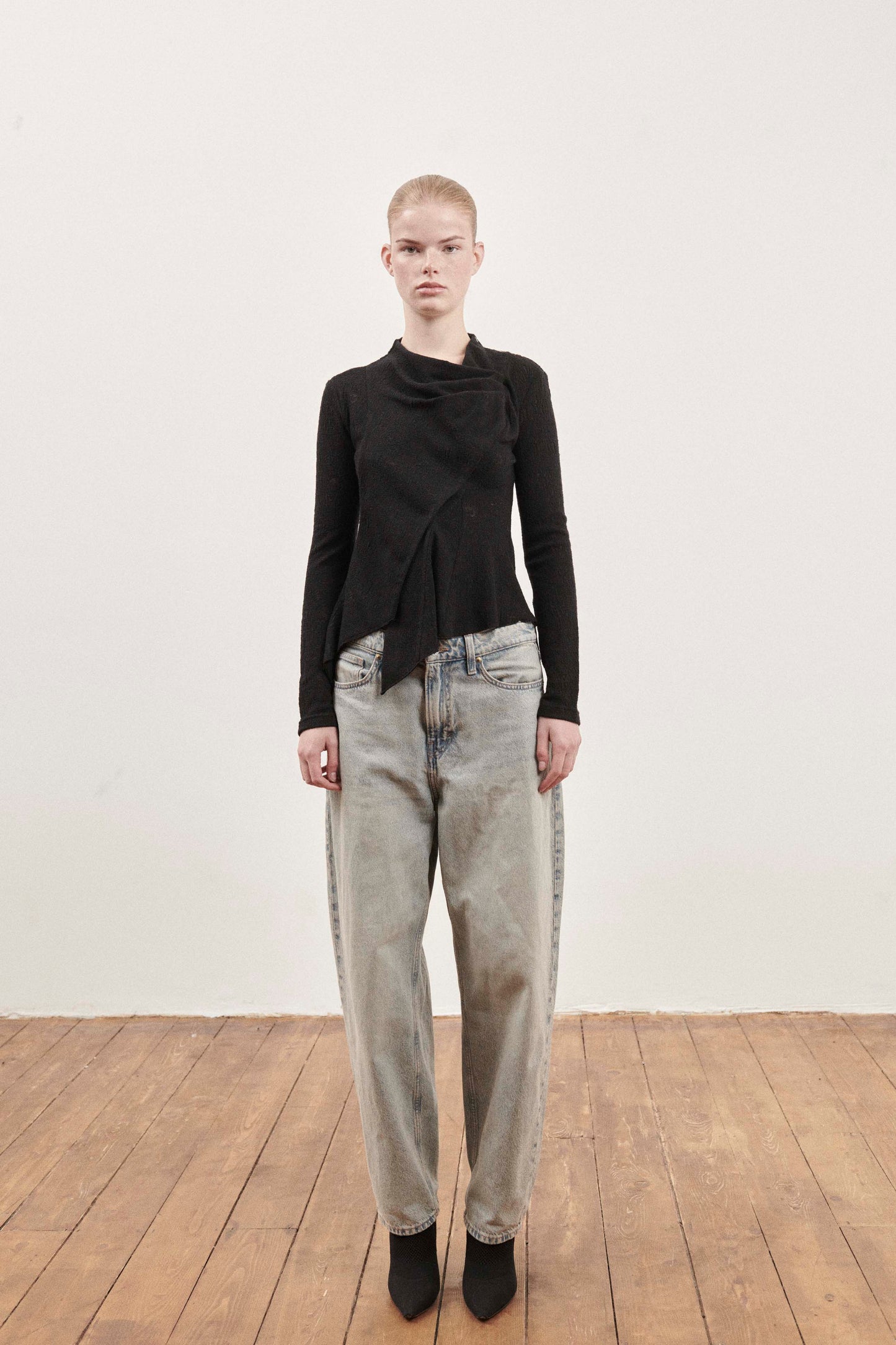 Black Textured Long Sleeve Top