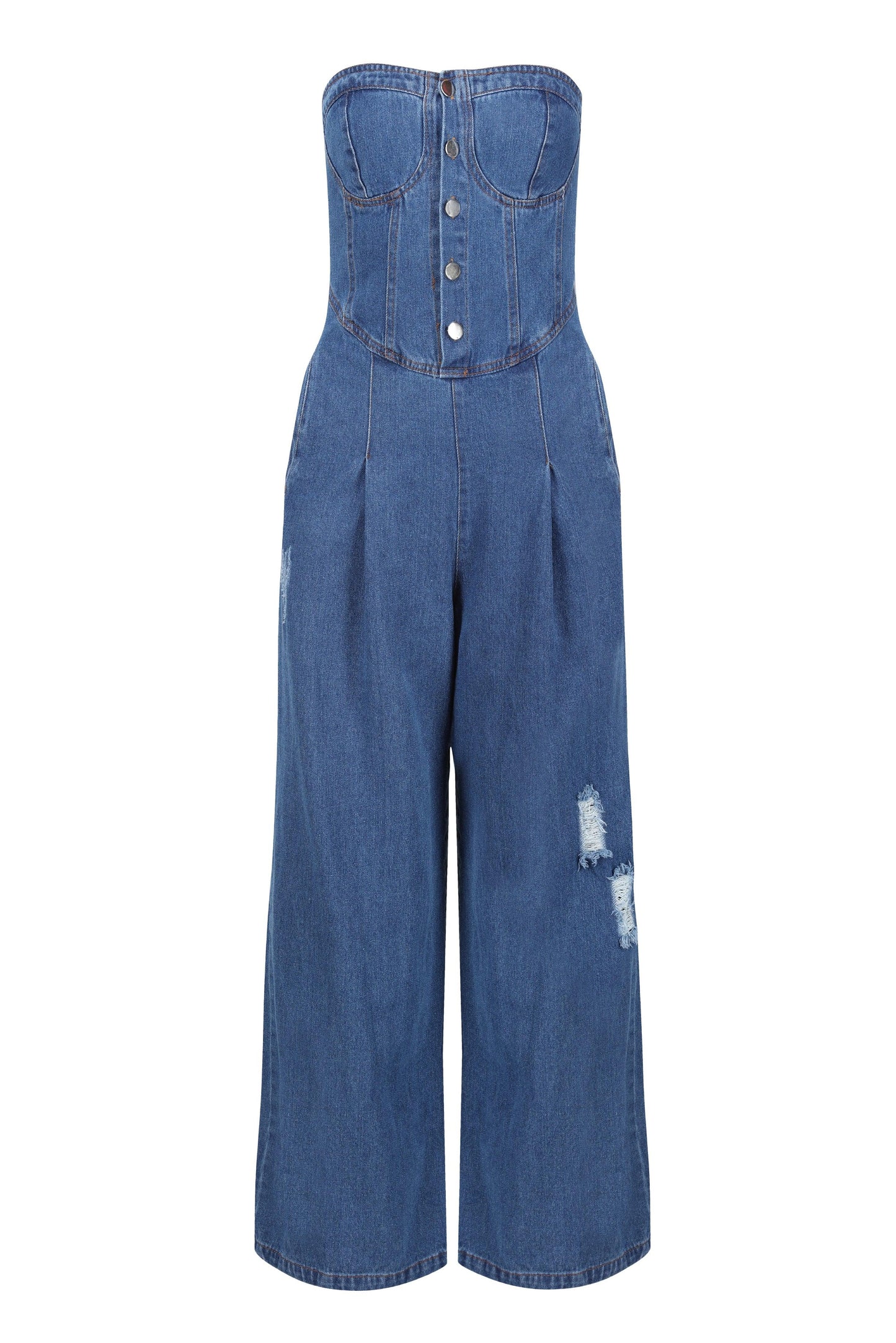 Denim Wide-Leg Jumpsuit in Cotton - Tutussie