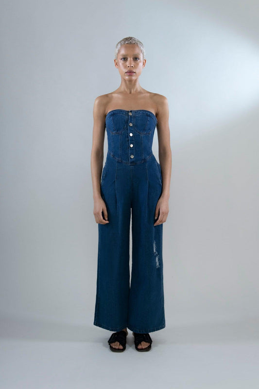 Denim Wide-Leg Jumpsuit in Cotton - Tutussie