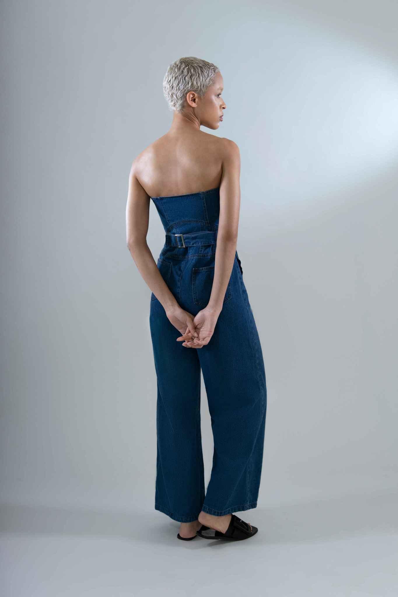 Denim Wide-Leg Jumpsuit in Cotton - Tutussie
