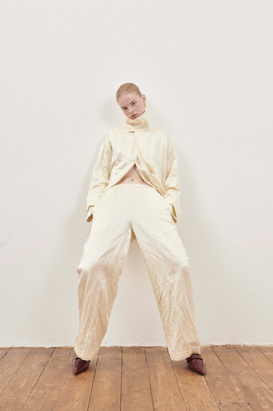 Cream Crinkle Trousers